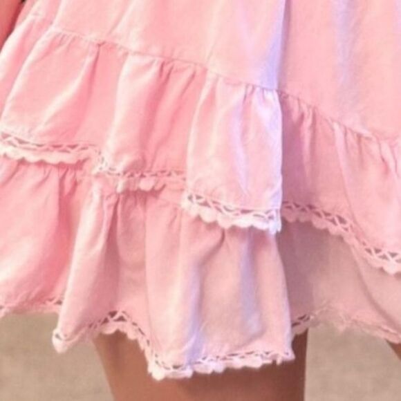 Light Pink Cream Cowgirl Style Lace Trim Ruffled Skirt - Picture 5 of 5